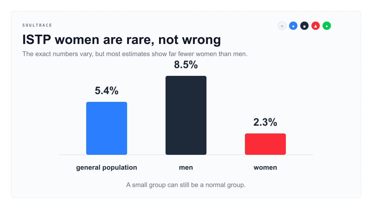 Bar chart showing ISTP distribution estimates for the general population, men, and women.
